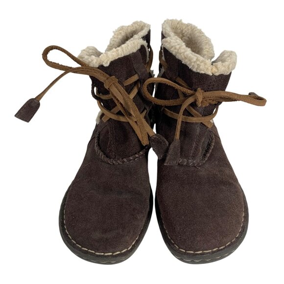 WHITE MOUNTAIN Brown Suede Shearling Lined Moccasins Ankle Boots Women 7M - Picture 2 of 9